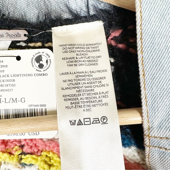 NEW Free People Running Wild Bohemian Fringe Poncho Black Lightning Combo M L - Picture 12 of 13